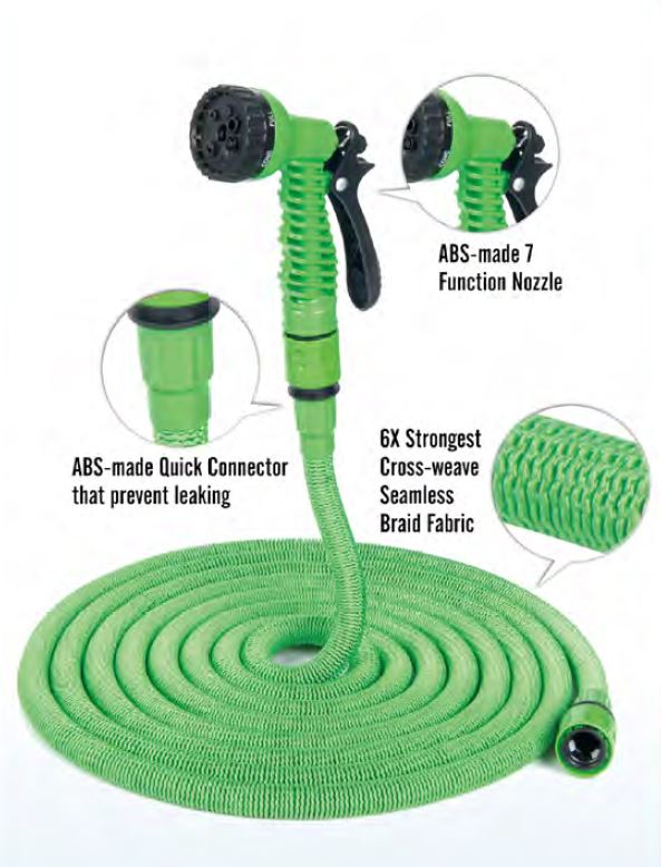 Expandable garden hose with 7 function head